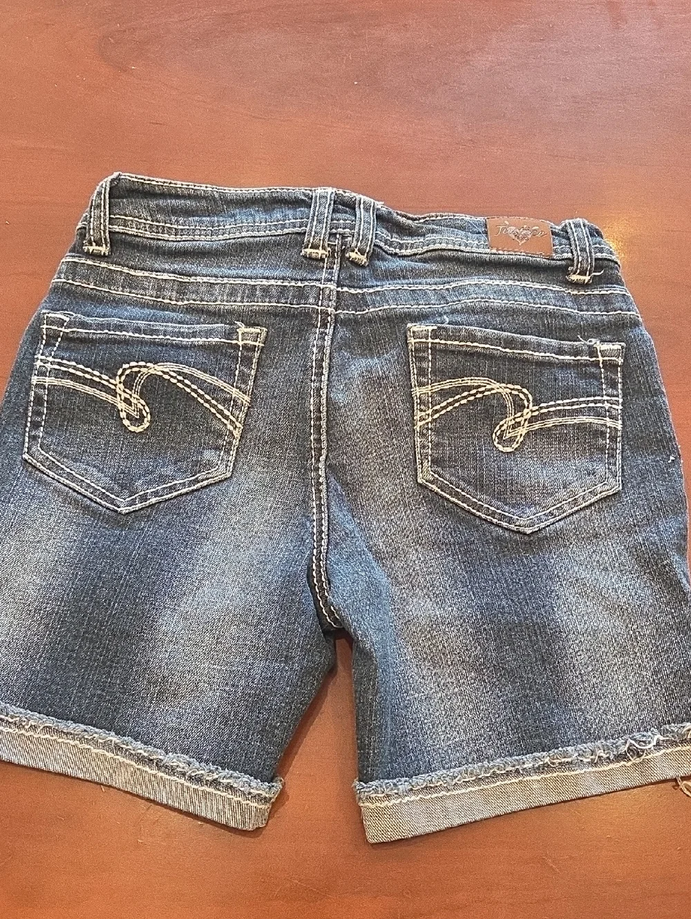 Justice Girls' Dark Blue Denim Shorts with Heart Accent